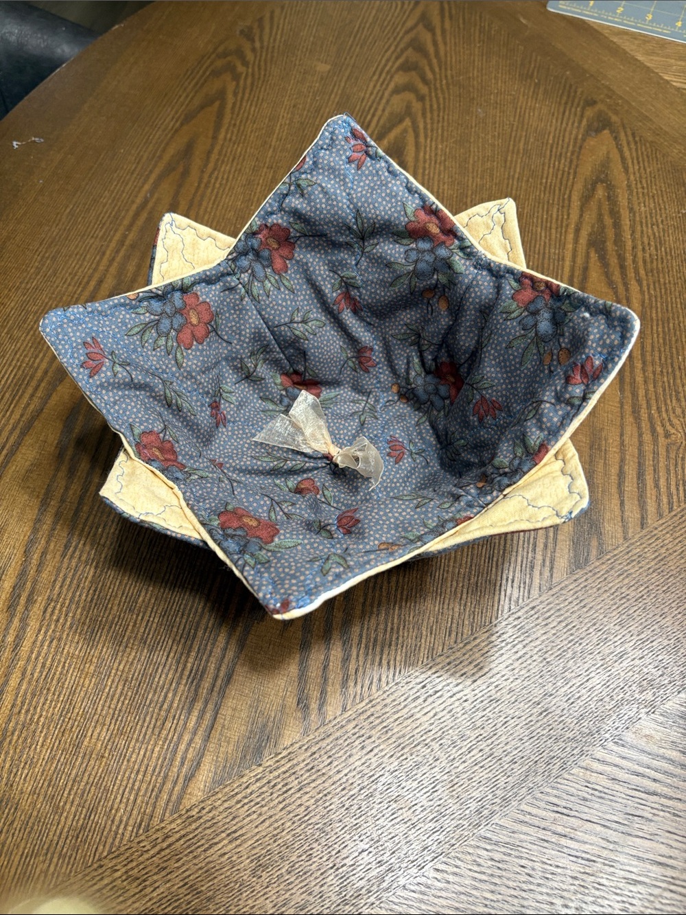 Handmade Fabric Bowl - Blue Floral with Cream Accents